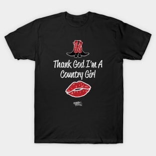 Thank God I'm A Country Girl - Red & Black Cowgirl Boots with Red Kiss T-Shirt